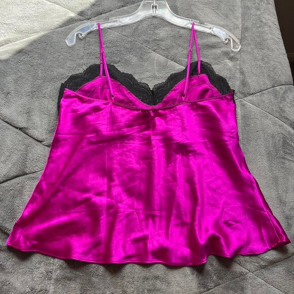 Y2K Victoria's Secret Magenta Satin Lace Trim 2-Piece Cami & Short Set Large - Picture 3 of 8